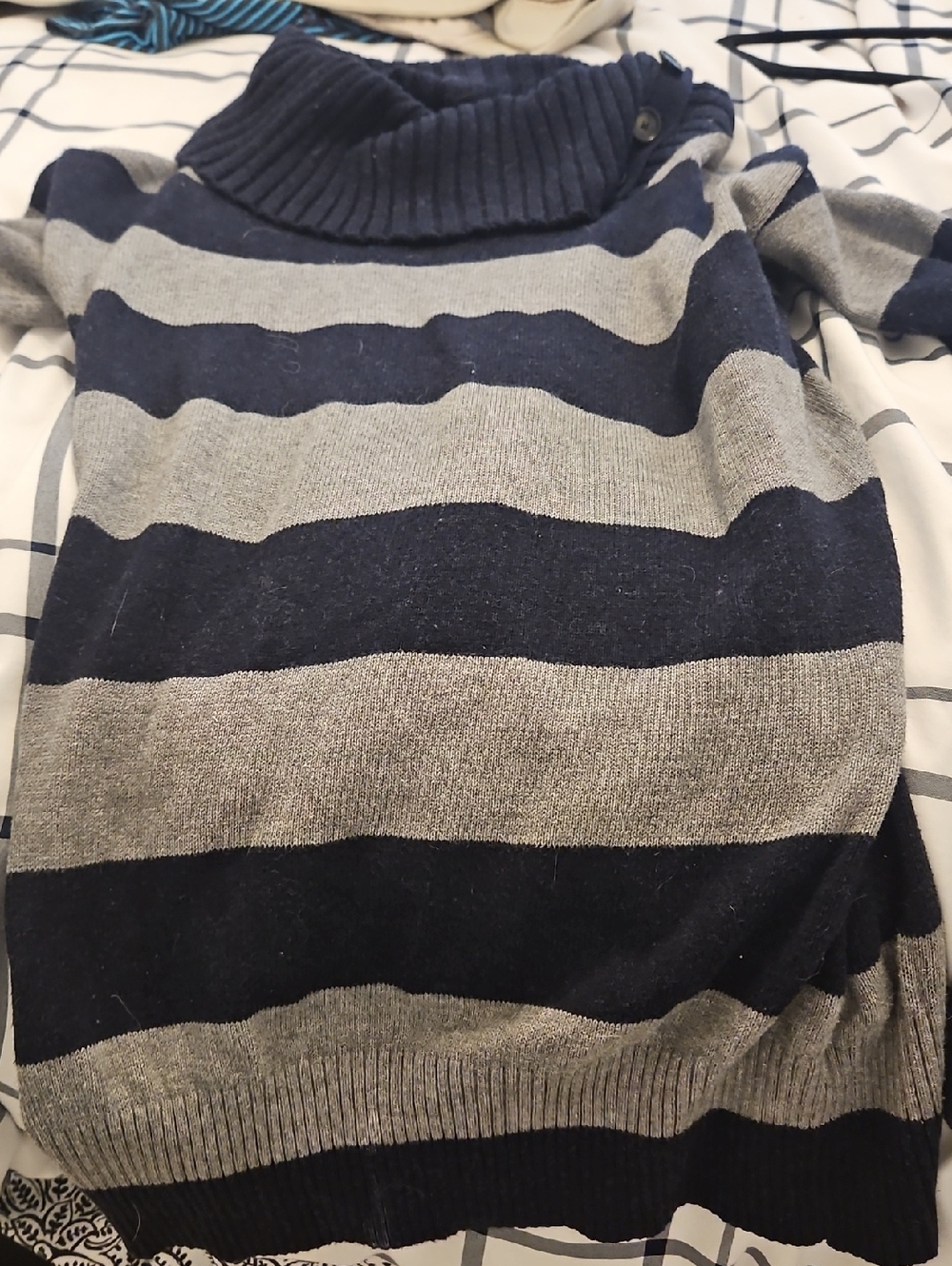 Banana Republic Navy and Gray Ribbed Cowl Sweater